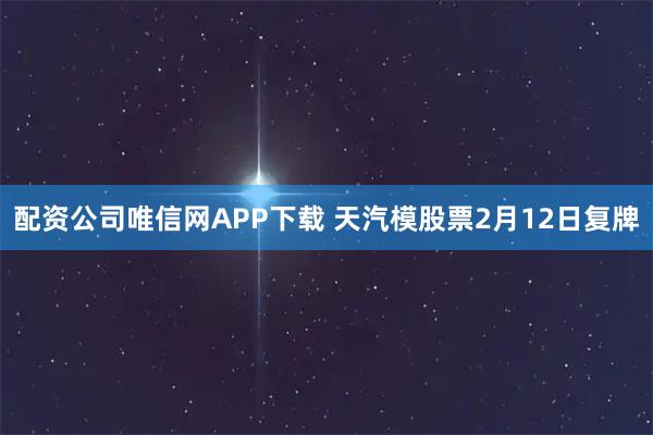 配资公司唯信网APP下载 天汽模股票2月12日复牌
